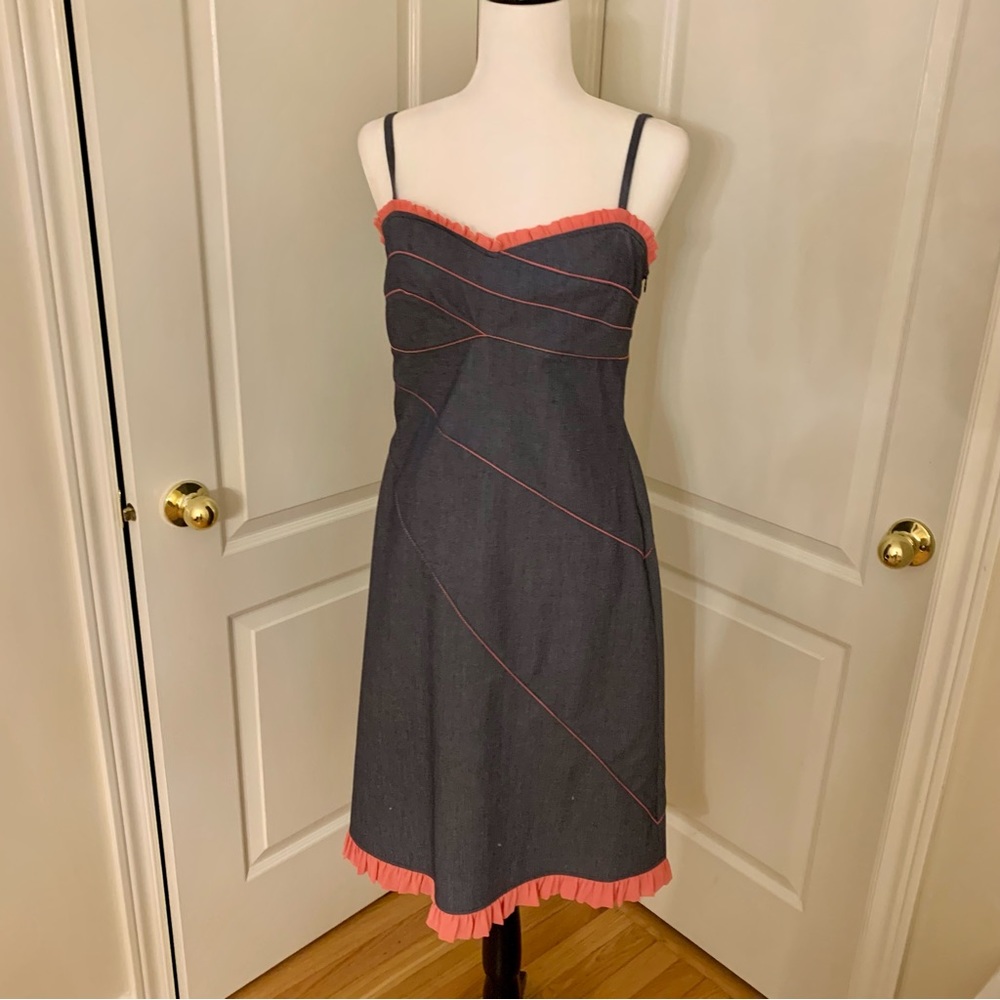 Blushing Designs dress - fitted denim with coral trim